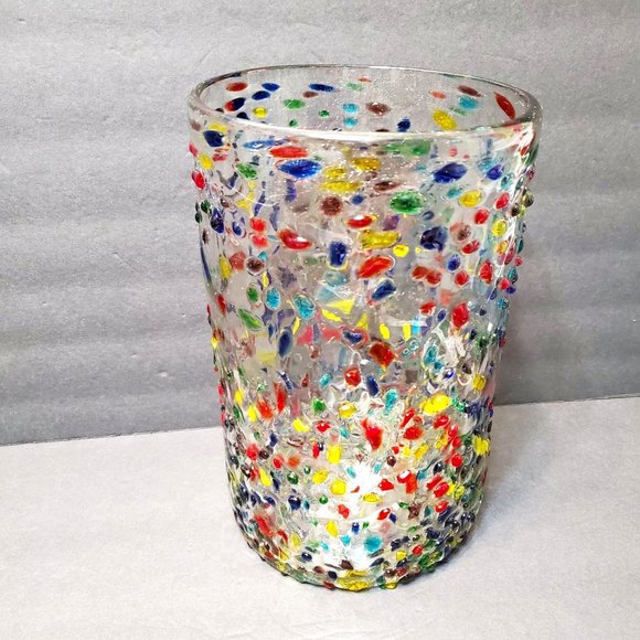 Accents Multicolor Confetti Glass Vase Hand Blown Pebbled Glass
